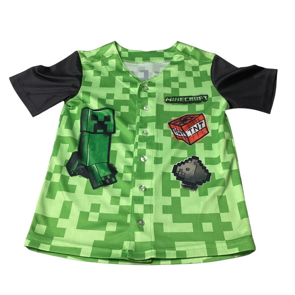 Minecraft Baseball Style Button Down Jersey, 100% polyester, Size 8